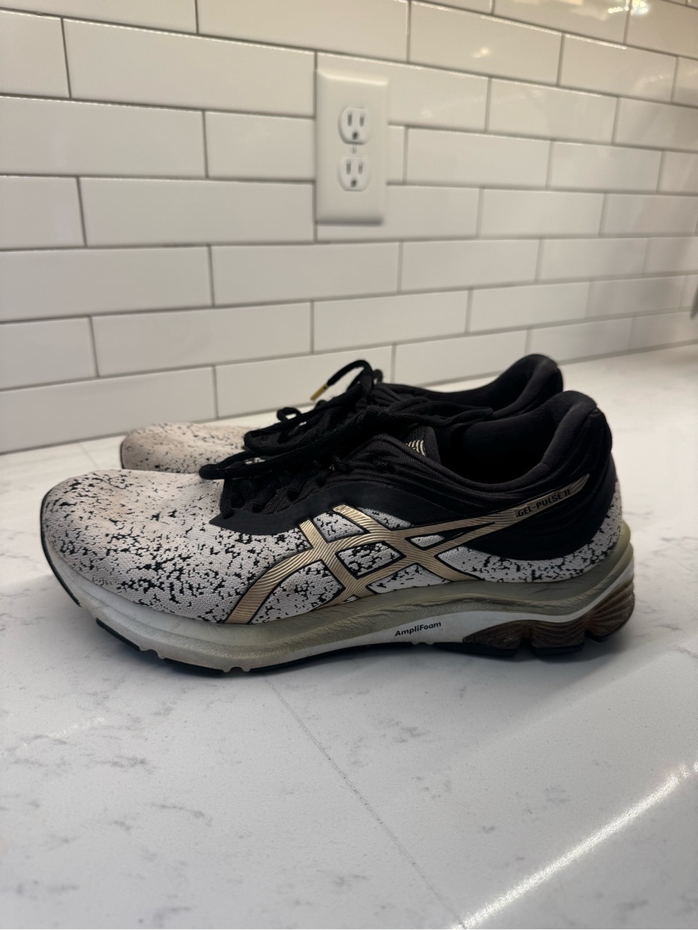 ASICS Women's Athletic Shoes - Black, White & Gold Accent